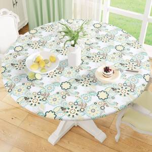 lot 3342 image: misaya Round Fitted Tablecloth with Elastic Edge, 100% Waterproof Oil Proof Plastic Table Cover, Vinyl Flannel Backed Tablecloth Fits 45-56 Round Tables for Dinner, Outdoor, Picnic, Paisley Flower