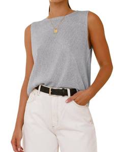 lot 3346 image: BTFBM Sleeveless Sweater Tops for Women 2026 Crew Neck Lightweight Casual Loose Tank Summer Outfits Fashion Clothing(Grey, X-Small)