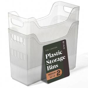 lot 3353 image: BINO  Plastic Storage Bins, Medium - 2 Pack  THE CANYON COLLECTION  Clear Storage Bins for Organization  Clear Containers for Pantry  Fridge & Freezer Organizer Bin  Cabinet & Pantry Organizers