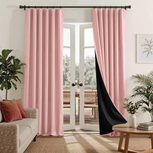 lot 3355 image: RYB HOME Pink Blackout Curtains for Girls Bedroom, 2 Panels 100% Blackout Thermal Insulated Noise Reducing Window Drapes for Kids Baby Room Living Room, 52 inches Wide by 90 inches Long
