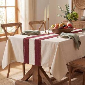 lot 3357 image: Horaldaily Red Table Cloth 60x140 Inch Rectangular, Farmhouse Rustic Heavy Weight Tablecloth, Wrinkle Free Farmhouse Style Table Cover for Home Party Decor