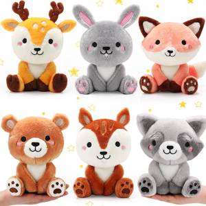lot 3361 image: RoundFunny 6 Pcs Woodland Animals Toys 7 Inch Bear Rabbit Squirrel Deer Raccoon Fox Large Stuffed Animals Bulk for Woodland Baby Showers Party Decor Birthday&nbsp