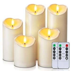 lot 3372 image: Homemory Outdoor Waterproof Flameless Candles, LED Candles, Battery Operated Candles with Remote and Timers, Electric Fake Plastic Pillar Candles, Ivory White, D3 H4 5 6 8 8, Set of 5