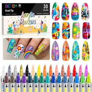 lot 3374 image: Betem Nail Art Pens Set, 30 Colors Dual-Tip Nail Art Markers, 3D Quick-Drying Nail Polish Pens, Acrylic Paint Markers for DIY Nail Design, Nail Liner Brush & Dotting Tool for Home & Salon DIY