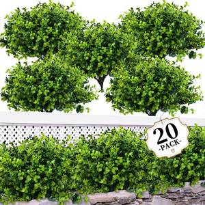 lot 3402 image: ColoPlay 20 Bundles Artificial Greenery Boxwood Plants, Fake Plant for Garden Porch, Window Box, Home Wedding, Farmhouse, and Indoor Outdoor Decoration