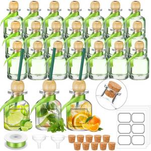 lot 3411 image: Hushee 24 Pcs Shot Glasses Bottles with Cork Straw 1. 7 oz Mini Empty Tequila Bottles for Drinks Small Reusable Clear Glass Shot Cups with Silk Ribbon Wedding Party Favors (Green)