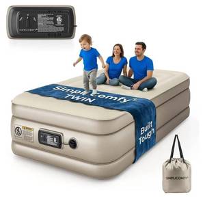 lot 3421 image: Simpli Comfy 18 Raised Double-High Twin Inflatable Air Mattress with Built-in Electric Pump, Fast Self-Inflating Blow Up Air Bed with Waterproof Top