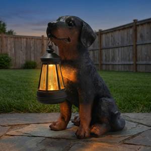 lot 3435 image: Dog Statue with Solar Lantern - Outdoor Statue Home Decor for Garden Backyard Porch Patio, 10.5 IN Puppy Lamps Figurine Lights Decorations Gift for Birthday, Valentines Day, Dog Lovers (Aeruginous)