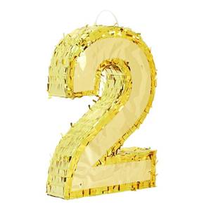 lot 3439 image: Juvale Gold Foil Number 2 Pinata - Small 16 x 10.5 x 3 In, Gold - Birthday Pinata Party Decor & Centerpiece