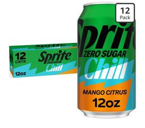 lot 3449 image: Sprites Zero Sugar Chill Mango Citrus Soda Pop Cans, 12 fl oz, 12 Pack