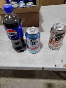 lot 3479 image: Box of mix pop Pepsi, Fresca, and one root beer zero sugar