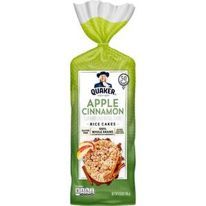 lot 3487 image: Quaker Rice Cakes Apple Cinnamon 6.53 Ounce Plastic Bag 6 pack