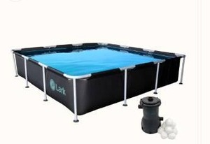 lot 3523 image: Lark 9 Square Metal Frame Splash Pool with 530 gallon Filtration Pump
