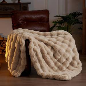 lot 3532 image: BENVWE Faux Fur Throw Blanket for Couch - Thickened Fluffy Soft Bubble Blanket for Living Room Home Decor - Fathers Day Birthday Gifts for Women Men, Beige, 50 x 60, 1300GSM