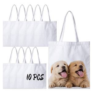 lot 3539 image: Joyclub 10 Pack Canvas Tote Bags Bulk Sublimation Blanks Tote Bags Polyester Medium Reusable Grocery Cloth Shopping Bags for Heat Transfer Tie Dye Advertising Painting Crafting DIY Gift