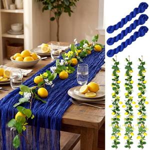 lot 3540 image: Lumina Garden 6 Pcs Amalfi Coast Party Decorations Mediterranean Table Decor, 6 ft Lemon Garland 35x 71 in Blue Cheesecloth Table Runner Capri Lemon Garland Italian Runner Summer Party Home Decor