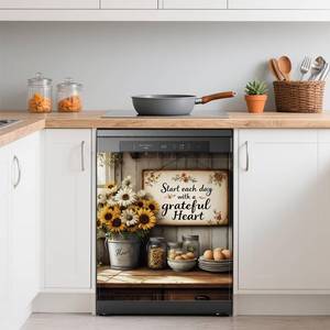 lot 3544 image: Rustic Sunflowers Refrigerator Magnet Cover,Farmhouse Washable Dishwasher Magnets Decorative Cover,Home Kitchen Decorative Dishwasher Front Panel Cover 23x26 Inch