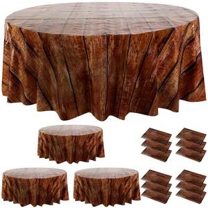 lot 3546 image: Oudain 12 Pcs Wood Grain Round Tablecloth 84 Inch Rustic Plastic Table Cloth Waterproof Western Brown Table Cover Disposable Vintage Farmhouse Tablecloth for Kitchen Dinning Room Party (Dark Brown)
