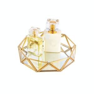 lot 3563 image: Feyarl Small Gold Glass Perfume Tray Jewelry Trinket Organizer Tray Ornate Vanity Cosmetic Makeup Display Decorative Tray for Home Decor Dresser Tabletop Countertop (7inch)