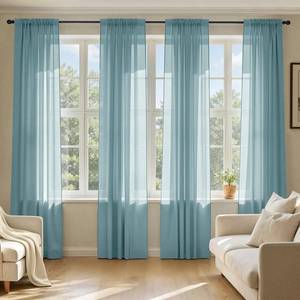 lot 3573 image: MIULEE Dusty Blue Sheer Curtains 90 Inches Long, 4 Panels Set, Light Filtering Rod Pocket Voile Drapes for Living Room and Bedroom, Airy Soft Fabric Window Treatments, 42 x 90 Inches