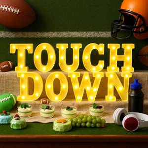 lot 3578 image: Honoson 9 Pcs Football Party Decorations touchdown  LED Lights Sign Rugby Theme Sports Neon Sign Lights Table Decoration for Football Birthday Gameday Tailgate Party Decorations