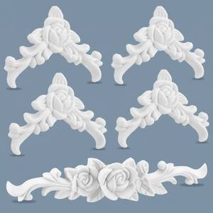 lot 3610 image: ElaraBerry Set of 5 Baroque Style Carved Floral Appliques Onlays - White PVC 3D Curlicues Corner Wall Appliques Sculpted Scroll DIY Decorative for Furniture Home Door Cabinet Mirror Closet(Rose)