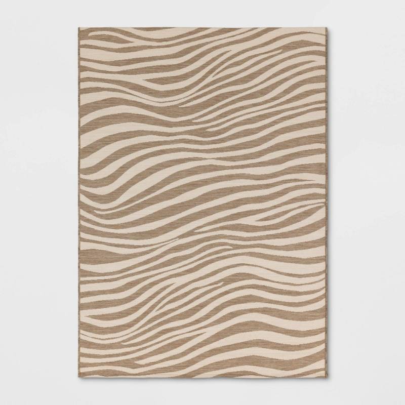 lot 10633 image: 5x7 Wavy Lines Outdoor Outdoor Area Rug BeigeNatural Brown - Threshold - Retail $90