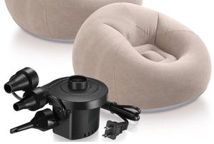 lot 17321 image: 1 Pcs Inflatable Bean Bag Chairs with Electric Air Pump Blow up Chair Inflatable Lazy Sofa Folding Portable Loungers Couch for Indoor Outdoor Movie Camping(Brown)  - Retail $20