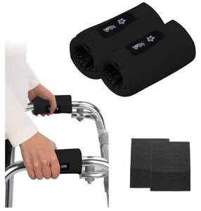 lot 17322 image: Universal Walker Hand Grip Padded Covers Non-Slip Cushion Foam for Folding Wheelchair Rollator Crutch Handle Pads 2-Pack Black - Retail $16