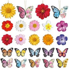 lot 17337 image: 40 Pcs Spring Flower Butterfly Ornaments Decoration 20 Styles Wood Flower Butterfly Cutouts Ornament for Home Crafts Hanging Summer Birthday Wedding Party Decorations - Retail $14