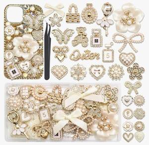 lot 17341 image: Junk Case Charms Elegant Flower Butterfly Charm for Phone Case 3D Bow Heart Bear Junk Phone Case Kit Flatback Pearls Rhinestone for Customizing DIY Craft Accessories - Retail $10