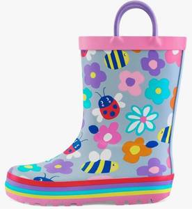 lot 17349 image: Kids Rain Boots for Girls Boys Toddler Waterproof Rubber Cute Printed with Easy-On Handles Y7 - Retail $23