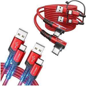 lot 17353 image: JSAUX 90° Right Angle 100W USB AC to USB C Cable  USB C to USB A Cable 3.1A Fast Charging 2 PACK - Retail $22