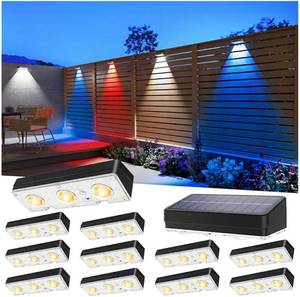 lot 17354 image: Solar Fence Lights Outdoor Waterproof Led, 12Pack,1300mAh,6 Inch Solar Lights for Fence with Warm White & RGB 8 Colors,Outdoor Solar Lights for Patio, Backyard, Deck, Fence, Railing (Black) - Retail $63