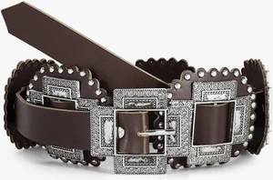 lot 17356 image: Women Western Concho Leather Belt Cowgirl Boho Belt Chunky for Dresses Concert Festival SIZE XL 50.8 IN LENGTH - Retail $20