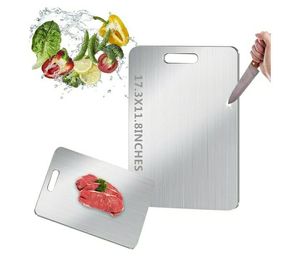 lot 17385 image: Titanium Cutting Board for Kitchen, Metal Non Stick Chopping Board, Upgrade Double Sided Food-Grade Titanium Board for Kitchen for Meat Cheese Vegetable (X-Large) 17.3  11.8 Inch. - Retail $20