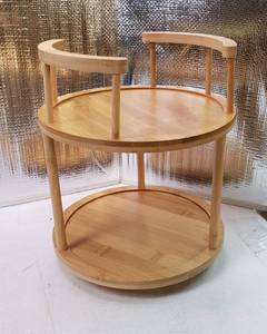 lot 17395 image: Bamboo Wooden Lazy Susan Turntable Fully Rotating Pantry Cabinet. - Retail $20