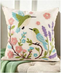 lot 17405 image: Spring Pillow Cover 18x18 Inch �� Embroidered Summer Throw Pillow Cover Flowers Birds Farmhouse Decorative Cushion Case with Hidden Zipper Decoration for Couch, Sofa, Living Room(1 Pack). - Retail $15