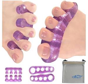 lot 17419 image: Toe Separators Stretchers Silicone Gel Spreader Spacer for Bunion Bunionette Relief Hammer Overlapping Toe Straightener Corrector (2 Pairs wPouch - Lavender) - Retail $14