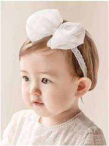 lot 17420 image: Baby Girls Cute Lace Bow Headband Soft Cotton Elastic Hair Accessories for Toddlers Newborns Ideal for Birthdays Baby Shower Photoshoots Special Occasions - Retail $9