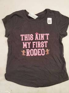lot 17421 image: Girls XS This Aint My First Rodeo Black and Pink T-Shirt - Retail $10