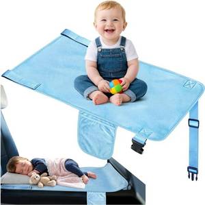 lot 17441 image: Toddler Airplane Bed, Toddler Airplane Travel Essentials, Plane Seat Extender for Kids, Portable Plane Travel Bed for Long Flight Flying (Blue) - Retail $26
