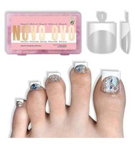lot 17452 image: Clear Press on Toenails, Toe Nail Press ons for Women, White French Tip Sharp Square Pre-Designed Soft Gel Thick False Toenail Extension, Full Cover Acrylic for DIY x 15 Sizes 150 pcs - Retail $15