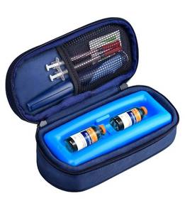 lot 17453 image: Insulin Vial Cooler Travel Case for Diabetes,Portable Refrigerated Medicine Organizer with Ice Brick, Small Bottle Protector Bag for Keeping Medication Cool During Travel - Retail $20