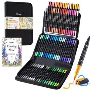 lot 17454 image: Markers for Adult Coloring Books No Bleeding, 80 Colors Coloring Markers with Dual Tips, Fine & Brush Pens with Ergonomic Triangle Grip & 33% More Ink, Water-Based Art Drawing Set for Adults - Retail $27