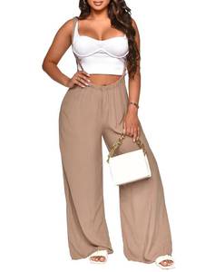 lot 17456 image: Womens Jumpsuit Casual Loose Sleeveless Adjustable Spaghetti Straps Wide Leg Pants Baggy Overalls With Pockets Light KhakiD XL - Retail $26