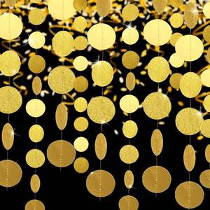 lot 17463 image: 10 Pcs Party Decorations Paper Dot Circle Garlands Glitter Streamers Hanging Banner Decor for Graduation Baby Shower Wedding Birthday Backdrop Supplies (Gold) - Retail $14