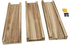 lot 17474 image: 3 Tier Floating Shelves, Solid Wood Wall Mounted Display Shelves with Handcrafted Artisan Design for Living Room Bedroom Kitchen Decor (Natural Wood Finish) 17x4.25 - Retail $30