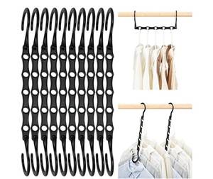 lot 17479 image: 10 Pack Space Saving Hangers, Black, Premium Smart Hanger, Closet Organizers and Storage, Sturdy Cascading Hangers with 5 Holes. - Retail $12