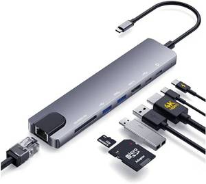 lot 17492 image: 8-in-1 USB C Hub Multiport Adapter, USB C Docking Station for Laptop with 4K HDMI, 100W PD Charging, SDTF Card Reader, USB 3.0 Ports for MacBook ProAir, iPad, Windows - Retail $24